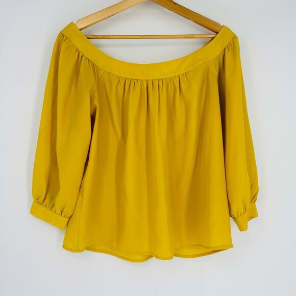 Anthropologie Maeve Yanna Golden Mustard Yellow Off The Shoulder Top Blouse XS - Picture 7 of 9